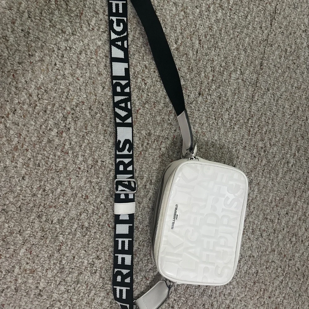 Karl Lagerfeld Paris White Embossed Crossbody Bag - Picture 5 of 5